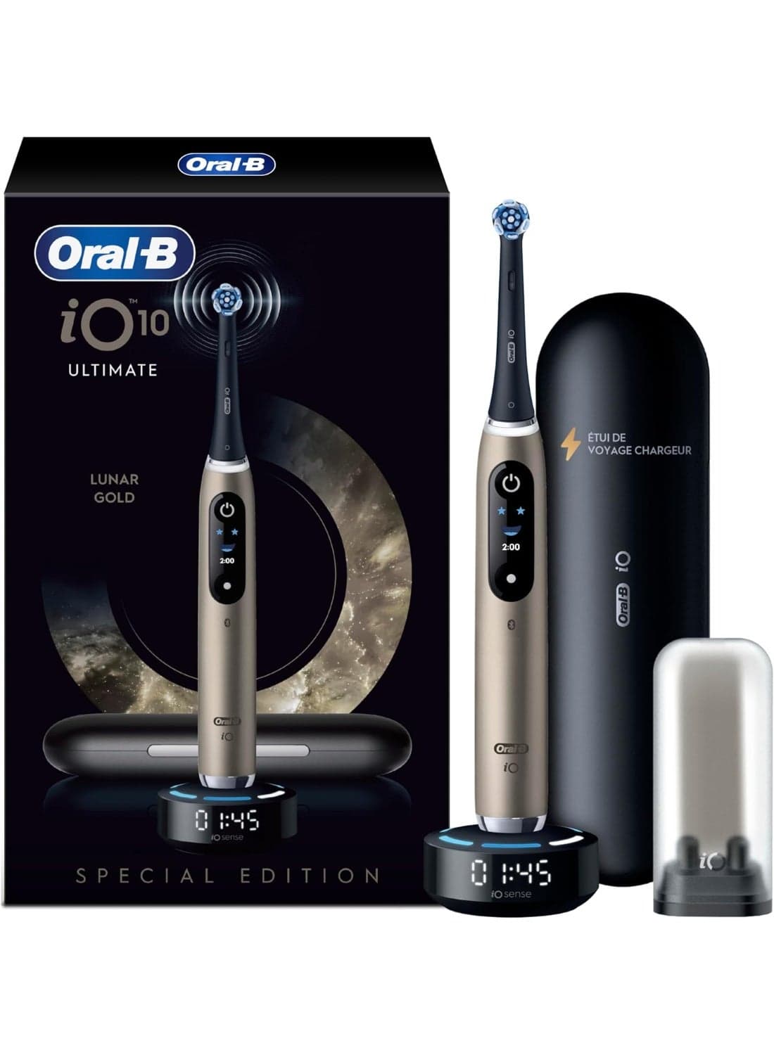 Oral-B iO Series 10 AI Electric Toothbrush, 7 Smart modes, iO technology, AI with 3D Teeth Tracking, Interactive Display, 3hrs, Fast Magnetic Charger - Limited Edition Lunar Gold