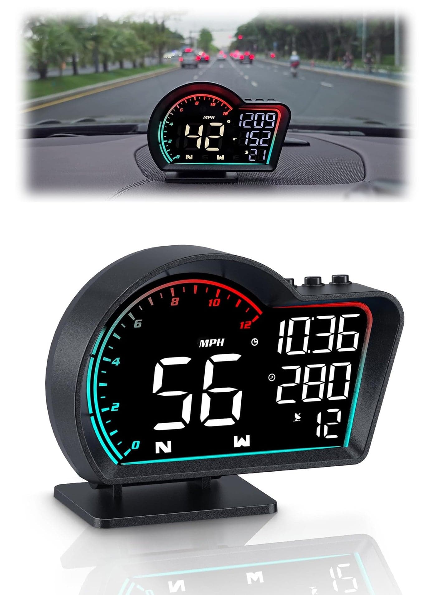 Universal HUD Digital Speedometer Oversize LCD Display Vehicle Speed Alert OverSpeed Alarm Compass Safe Driving Assistant