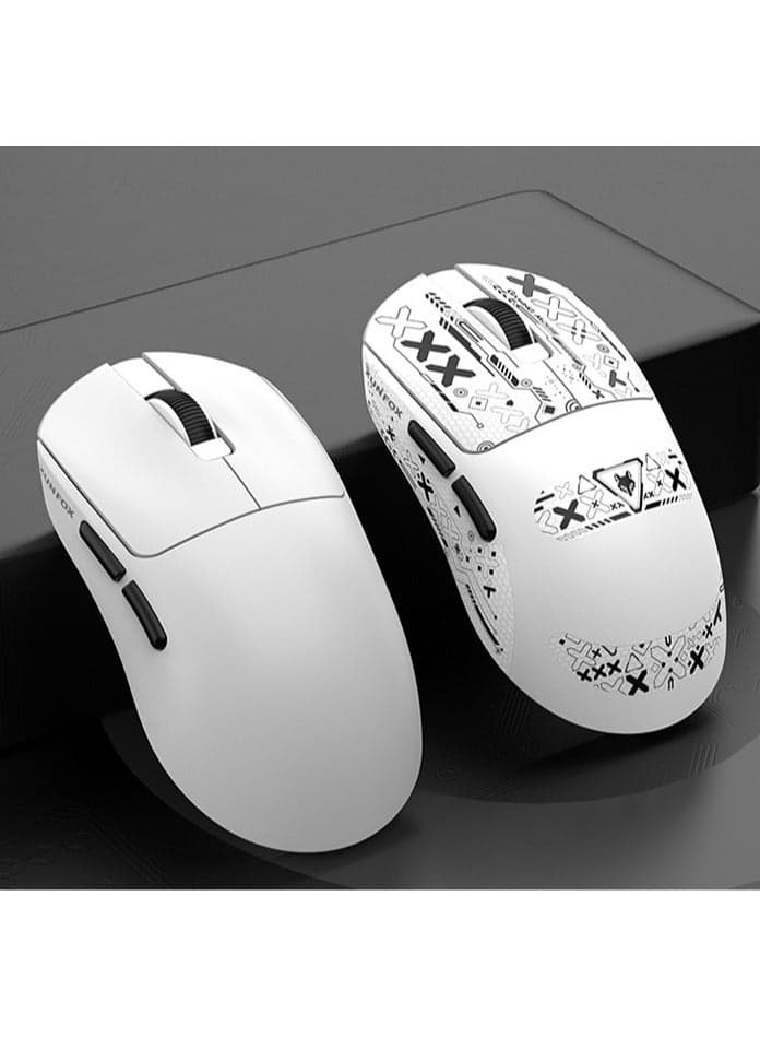 XunFox H8 Tri-Mode Wireless Gaming Mouse – 2.4G, Bluetooth & Wired – Ultra-Lightweight 55g – Adjustable 12,000 DPI – 4-Tier Polling Rate – Long Battery Life – Ergonomic RGB Mouse for PC, Mac, Laptop (White)