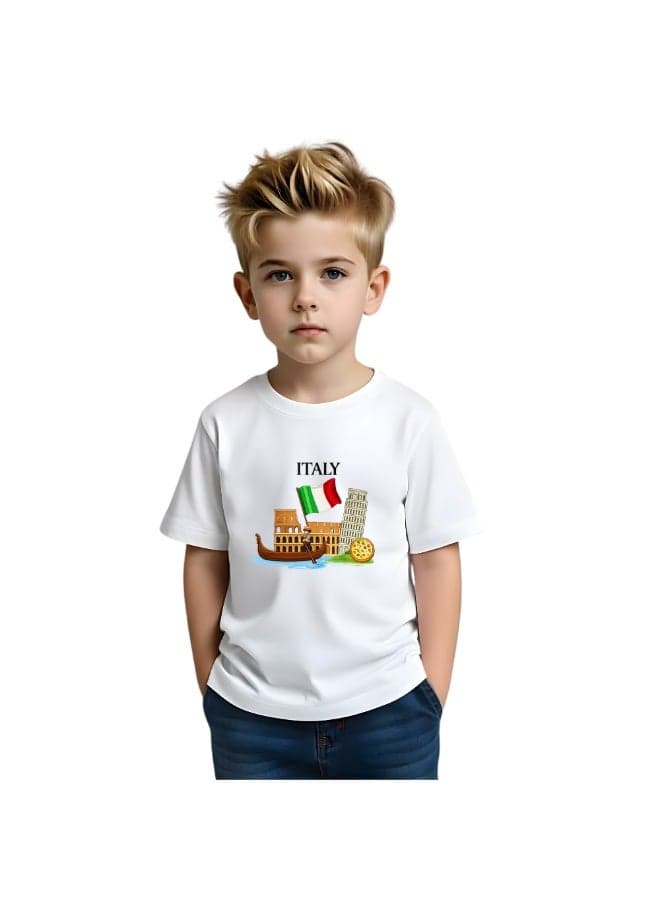 Italian Kids Boys T-Shirt - Round Neck Short Sleeve Cotton T-Shirt - Great Gift for Travelers - Soft and Comfortable Tshirt - Italy Souvenir T-Shirt