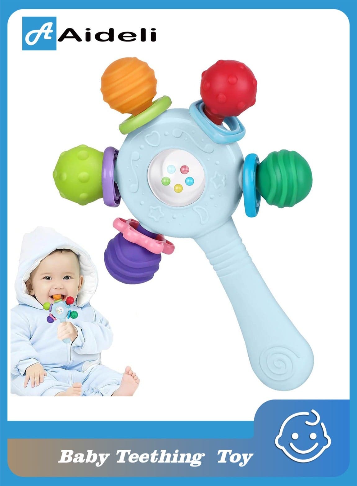 Baby Rattle Teething Ring – BPA Free, Safe Design, Improves Grip & Hearing Development, Suitable for Infants 0-36 Months