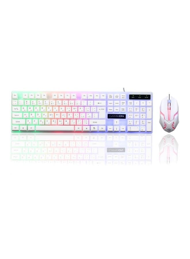 GAMEON DOMINION GO21KM-W RGB Wired Keyboard & Mouse Combo – Full-Size English/Arabic Layout, Multi-Zone Rainbow Backlighting, Ergonomic Design, USB Wired Connectivity