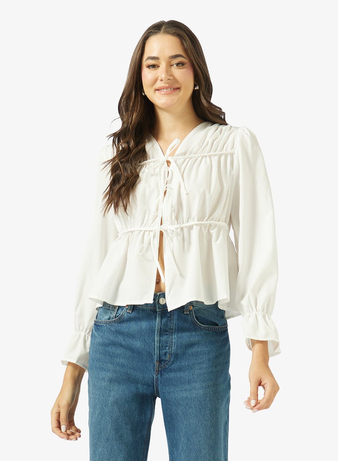 V Neck Gather Detail Top