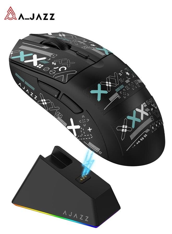AJ139 V2 MC Wireless Gaming Mouse, RGB Charging Dock, PAW3311 Sensor, Lightweight Design, 22,000 DPI, Three Connection Modes (Bluetooth/2.4 GHz/Wired), 5 Programmable Buttons, Compatible with PC/Mac - Black