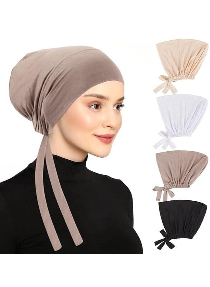 Women Hijab Undercap, Islamic Muslim Under Hijab Cap Inner Under Scarf Hat Hijab Cap with Tie Back Closure