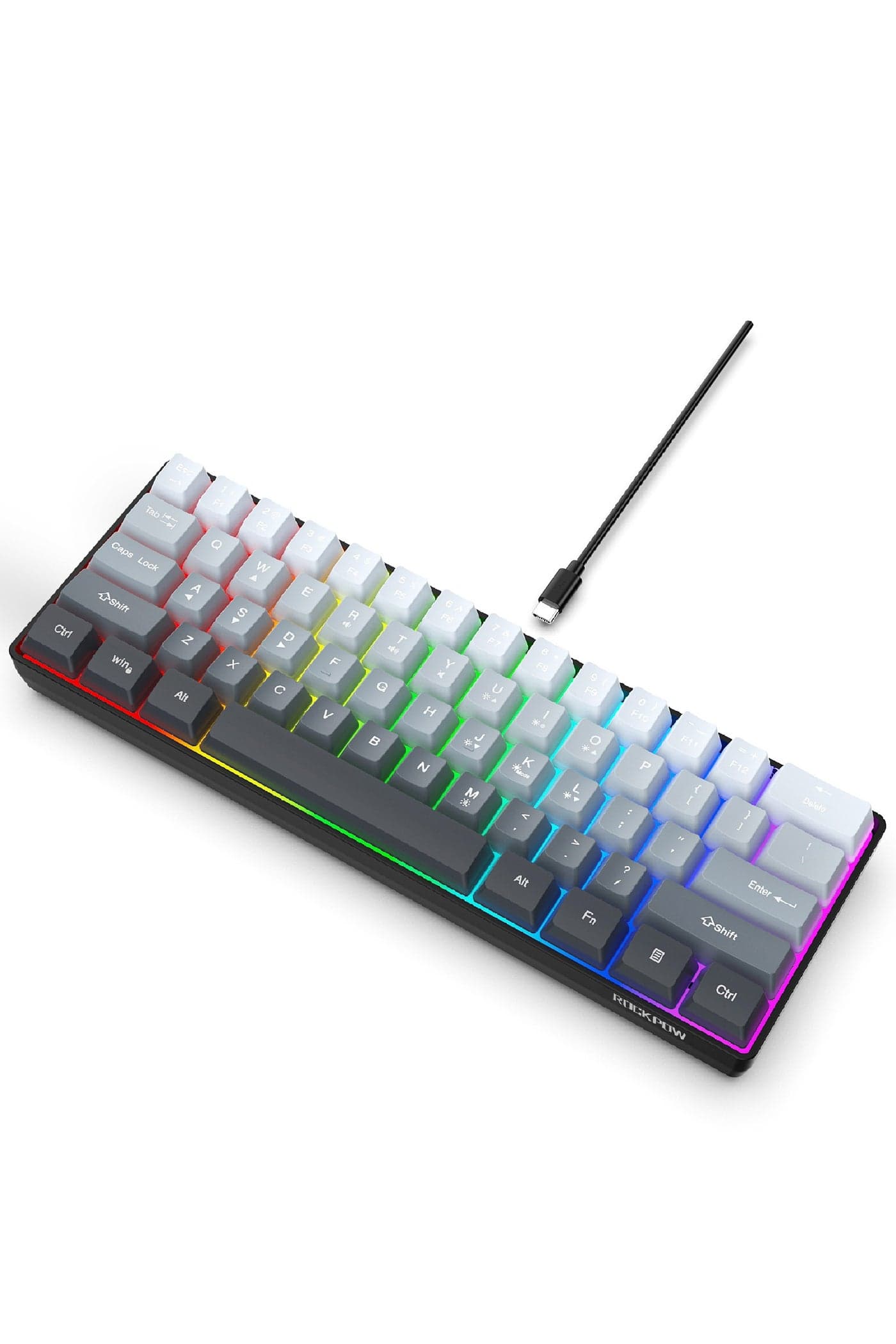 60% Wired Gaming Keyboard, 61 Keys RGB Backlit Ultra-Compact Small Gaming Keyboard, for PC/Mac Gamer, Typist, Travel, Easy to Carry on Business Trip (Grey-Black)