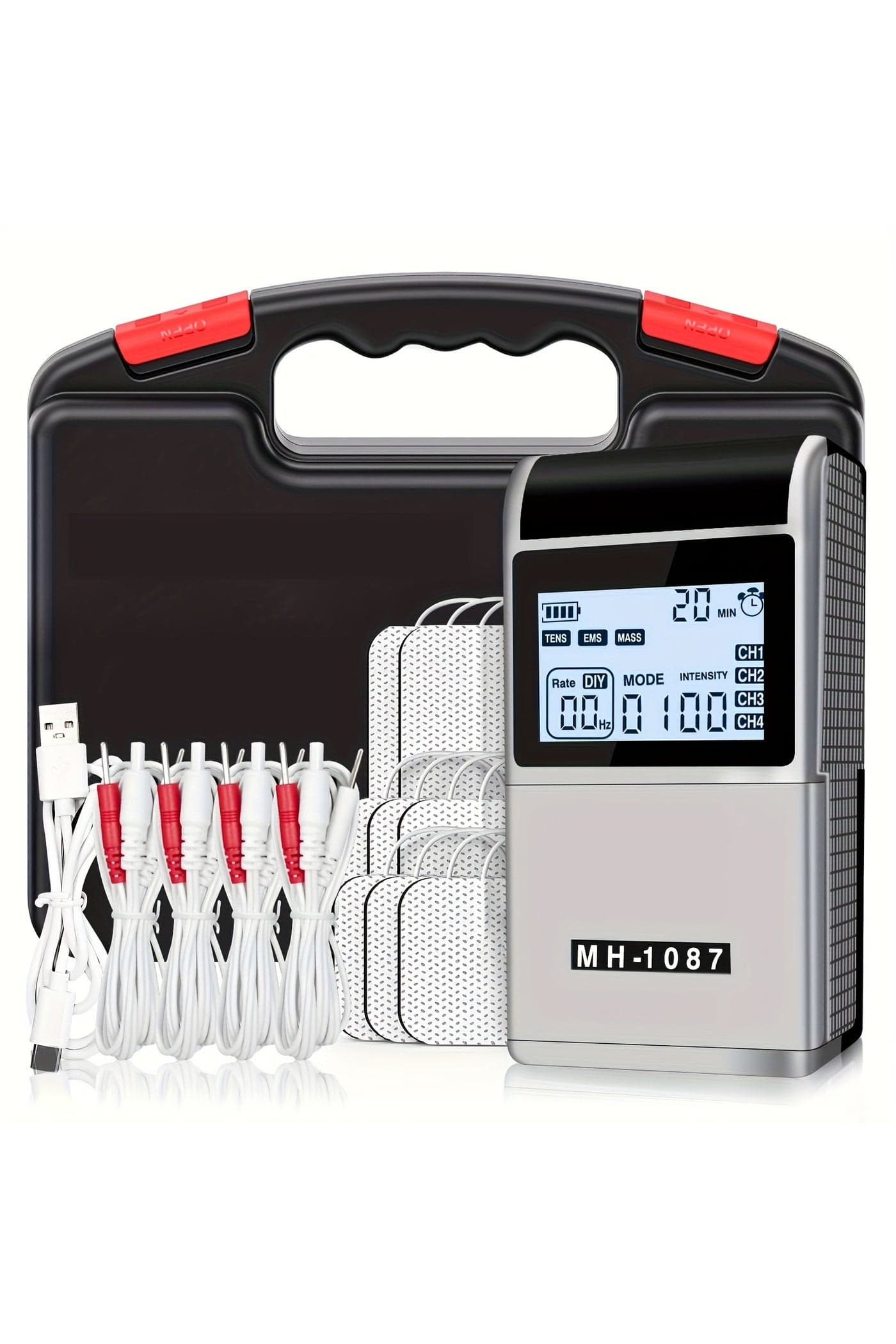 48 Modes EMS TENS MASS Machine with 8 TENS Pads, Rechargeable Tens Unit Muscle Stimulator, Meridian Massage Instrument, Pain Relief for Back Neck and Shoulders, Muscle Relaxer, Stim Machine, Electrotherapy