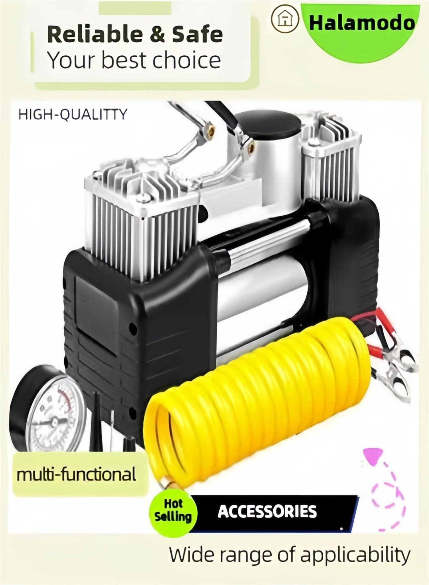 12V Tire Inflator Portable Air Compressor,150 PSI Electric Air Pump for Car Tires with Tyre Pressure Gauge,for Bike/Auto