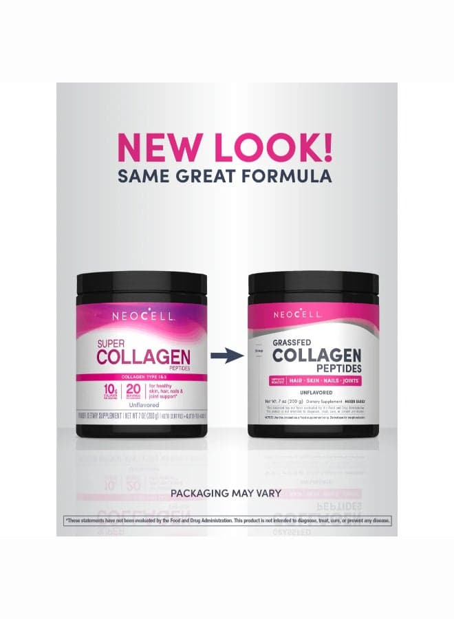 Neocell Grassfed Collagen Peptide Powder (Type 1&3) 10g collagen peptides 7 Oz Unflavored | Supports Healthy Hair, Skin, Nail & Joints