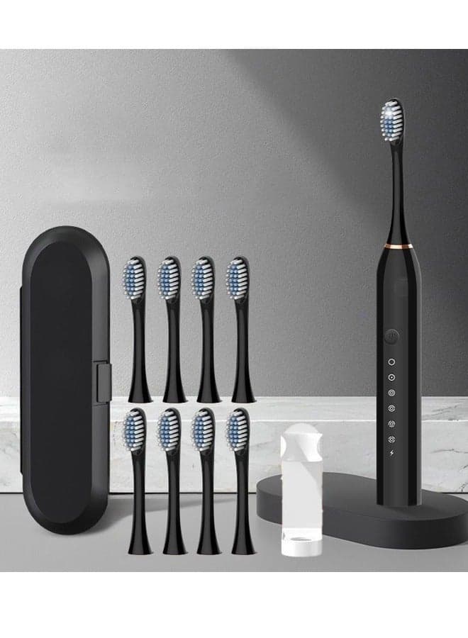 IPX8 Waterproof Smart Electric Toothbrush, USB Rechargeable Metal Shaft, Unisex Adult, 8 Replacement Heads, Smart Timer, Portable Storage Case