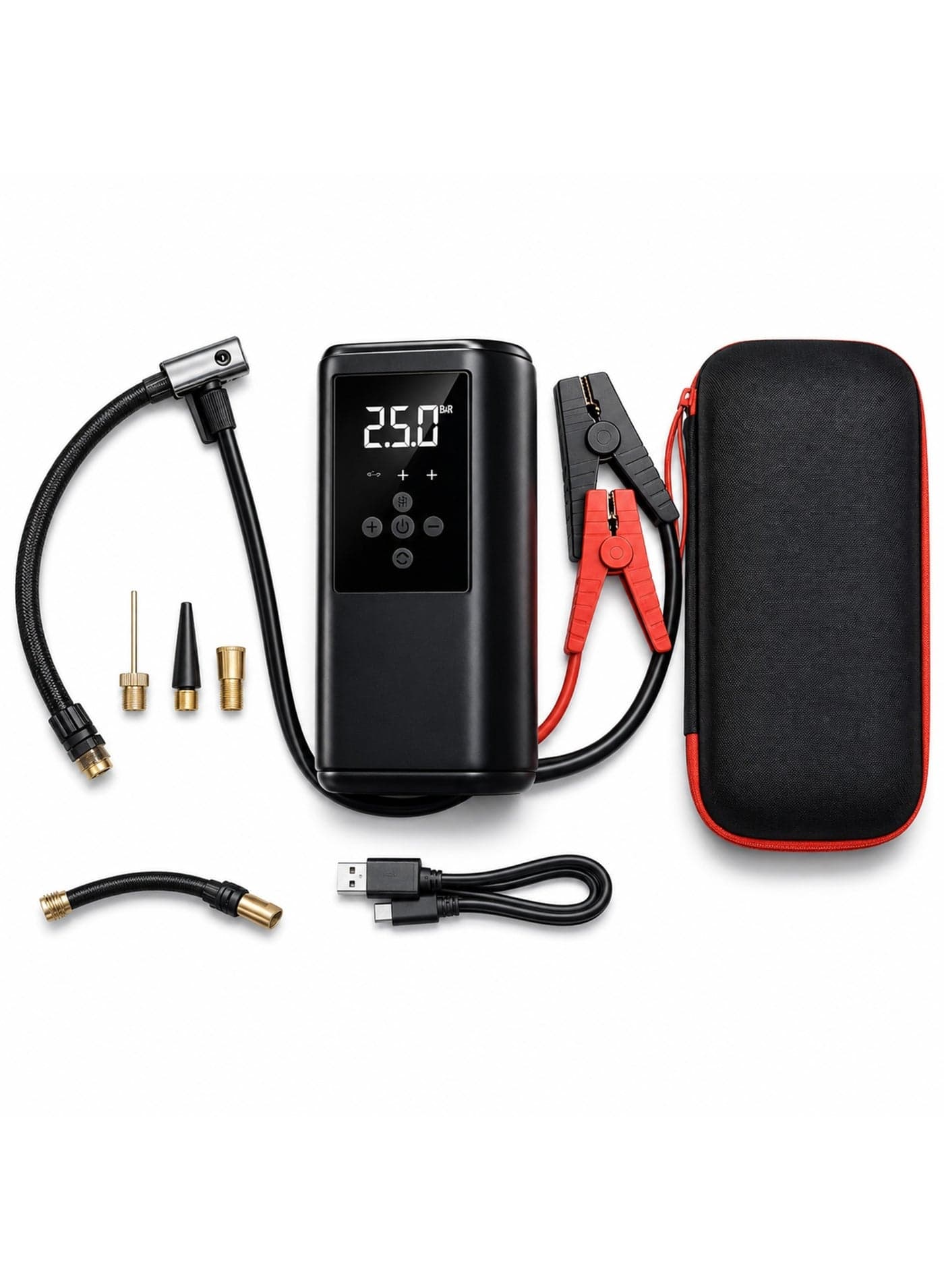 2000A Car Battery Booster Jump Starter Power Pack with Air Compressor, 12V Portable Car Jump Starter Power Bank, Tire Inflator Pump, LCD Display, LED Flashlight for Cars, SUVs, Trucks, Petrol & Diesel Engines