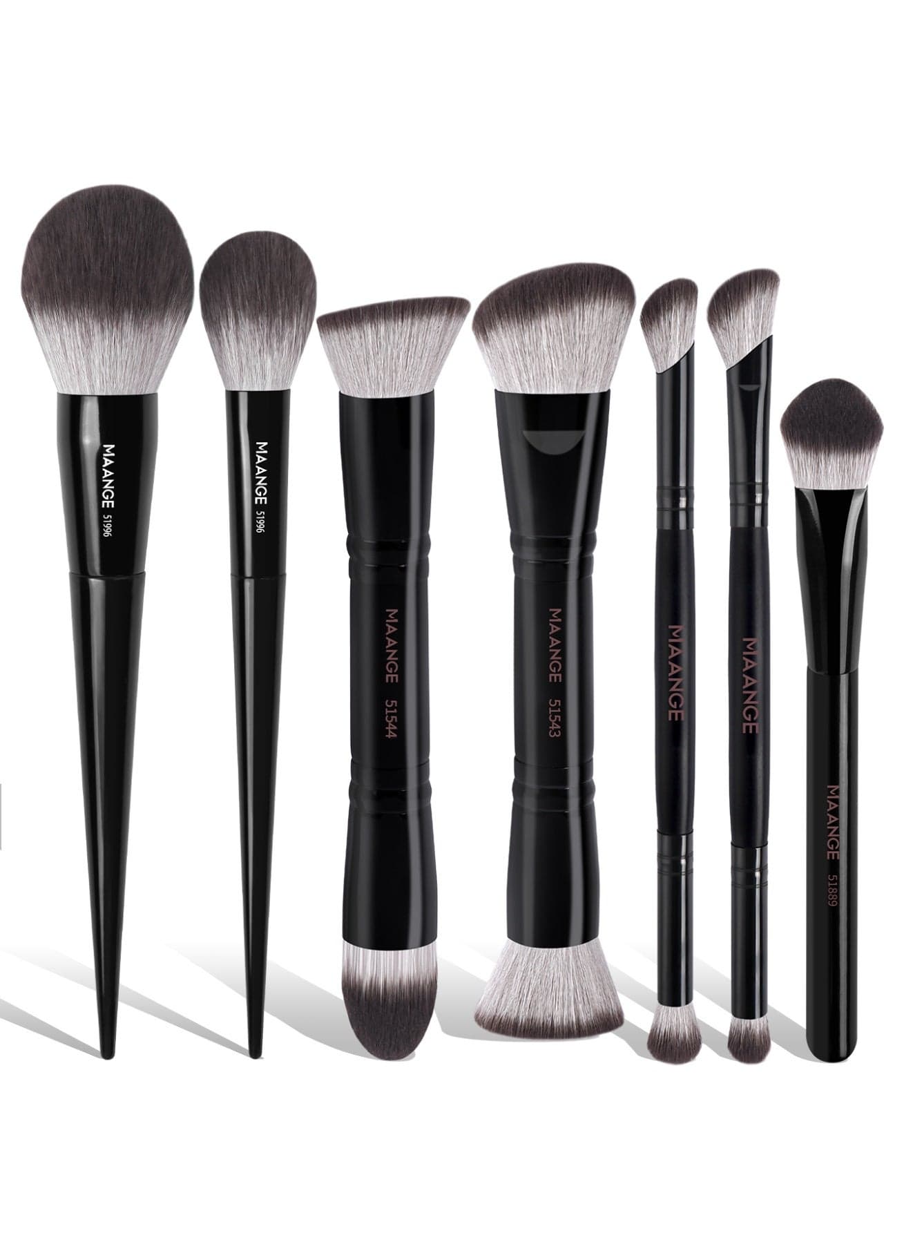 7Pcs Makeup Brushes, Powder Brush, Blush Brush, Double-End Multi-Foundation Makeup Brushes for Blending Liquid Powder Concealer Cream Blush Buffe,Black
