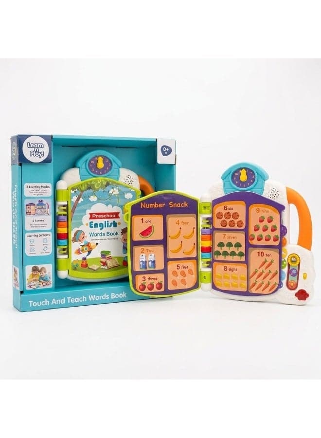 KUKOKI TOYS Interactive Preschool Learning Book With Sound Speaker – Alphabet, Words, Sentences, Animal Sounds, Fruits, Music & Quiz Games, 3 Learning Modes, 6 Learning Scenes, Early Education Workbook For Kids