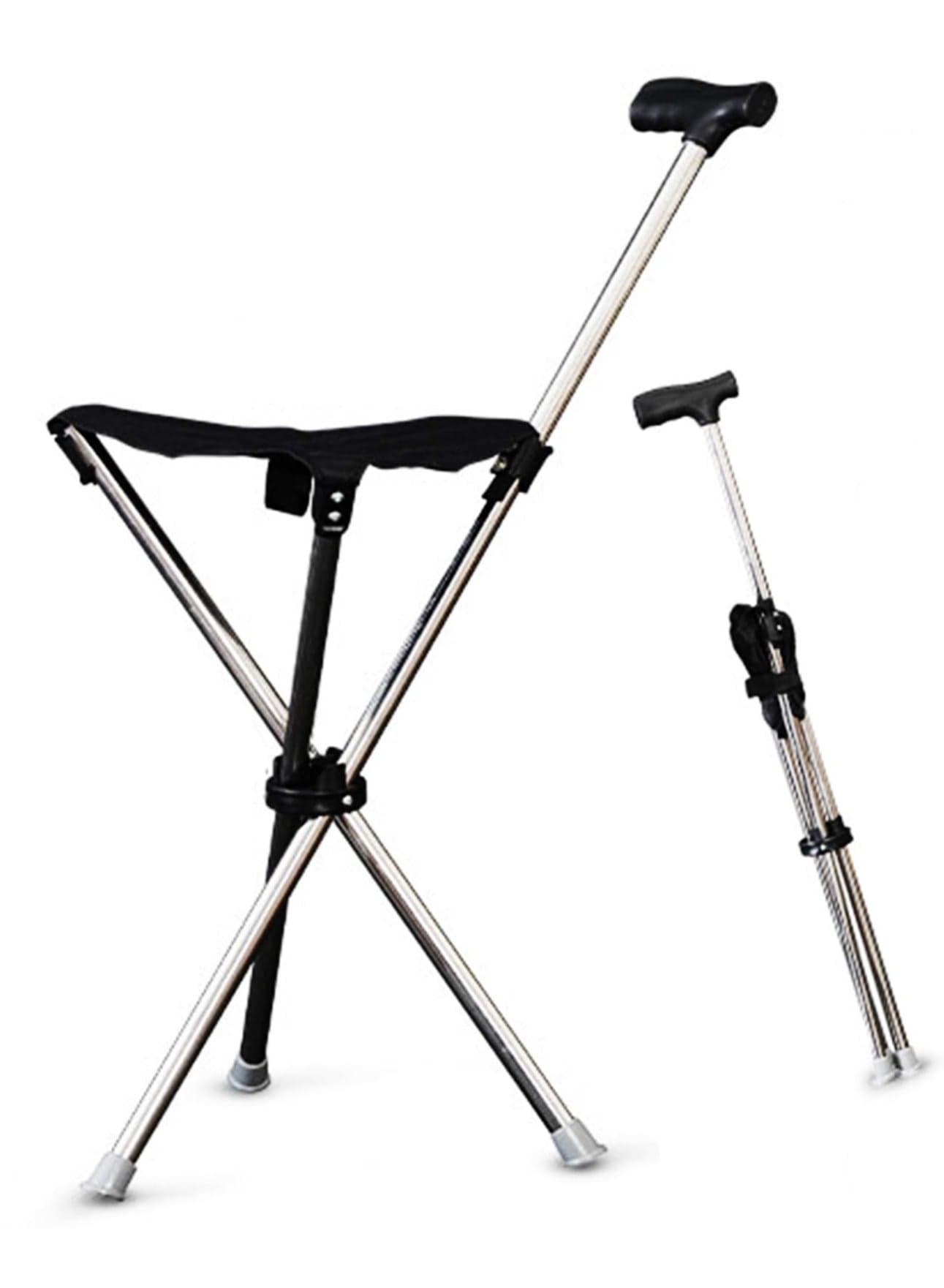 Crutch Stool with Seat Folding Portable Queuing Artifact for the Elderly Traveling and Sitting Climber Stick Dual-purpose Telescopic Seat