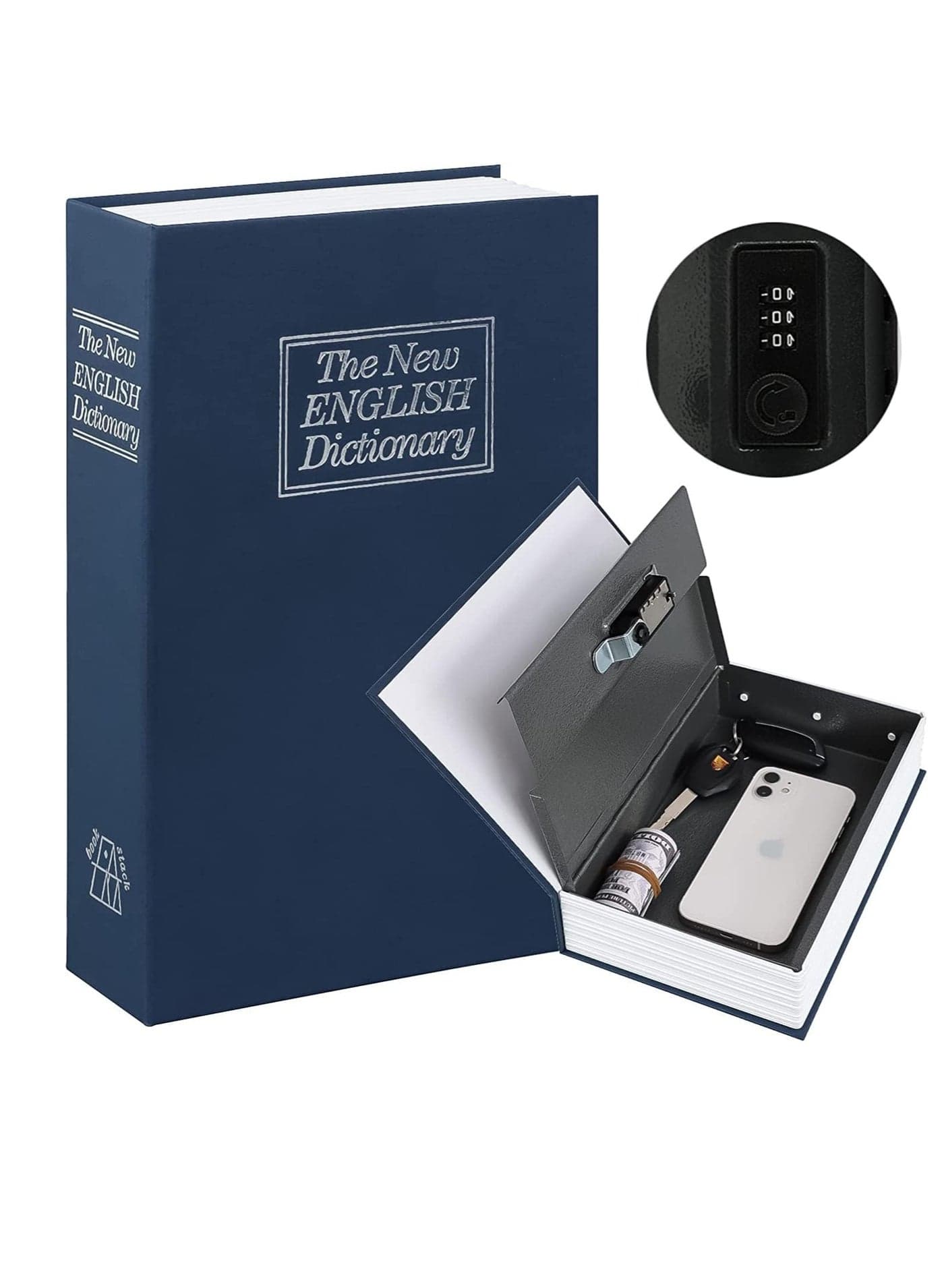 Diversion Book Safe with Combination Lock, Large Safe Secret Hidden Metal Lock Box,Money Hiding Box,Collection Box,9.5" x 6.2" x 2 .2" Large (Blue)