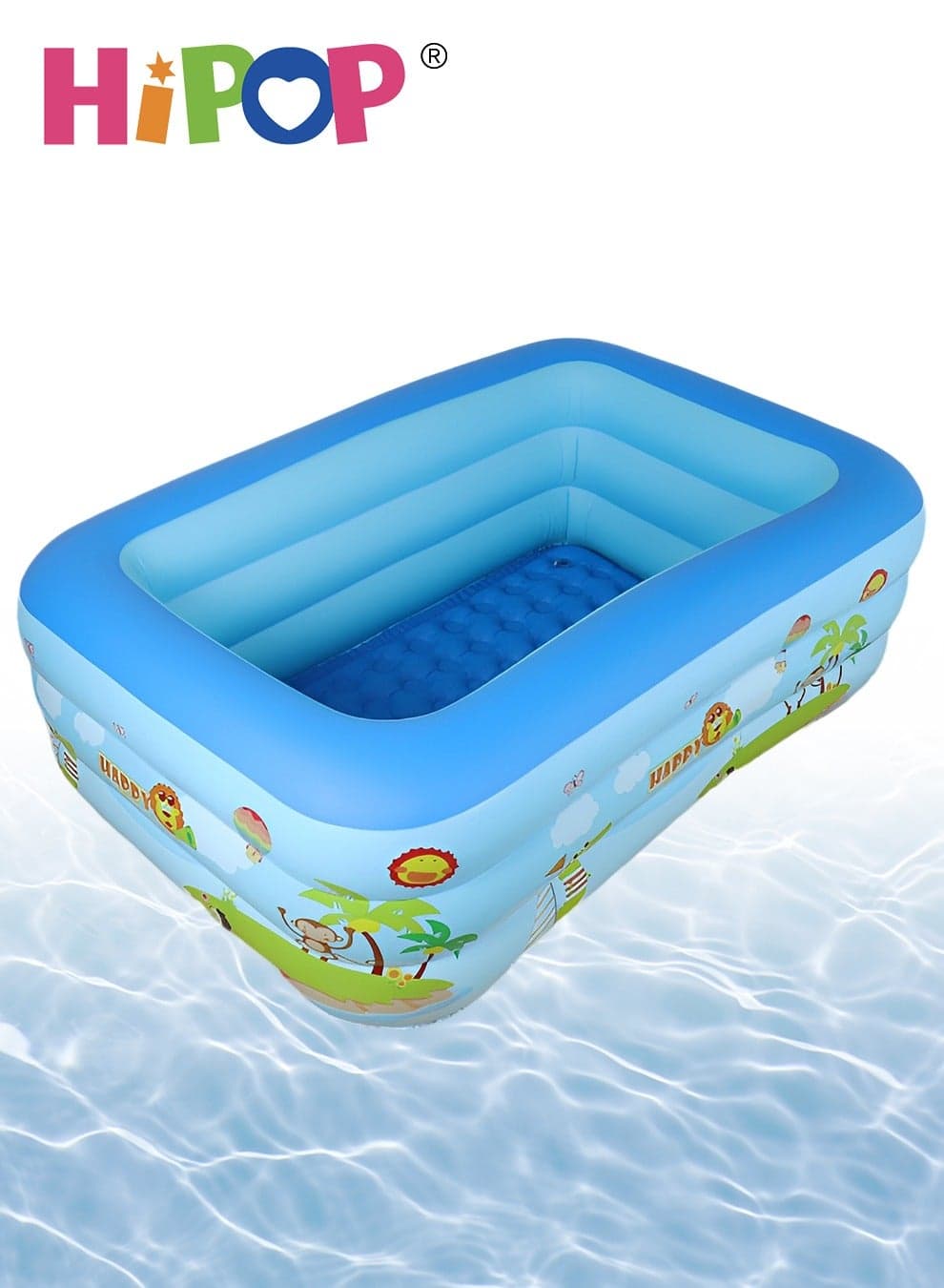 Rectangle Non-Slip Kid Swimming Pool with Inflatable Elastic Base,External Diameter 130cm,Inflatable Kiddie Pool Fun Outdoor Water Toys for Girls Boys