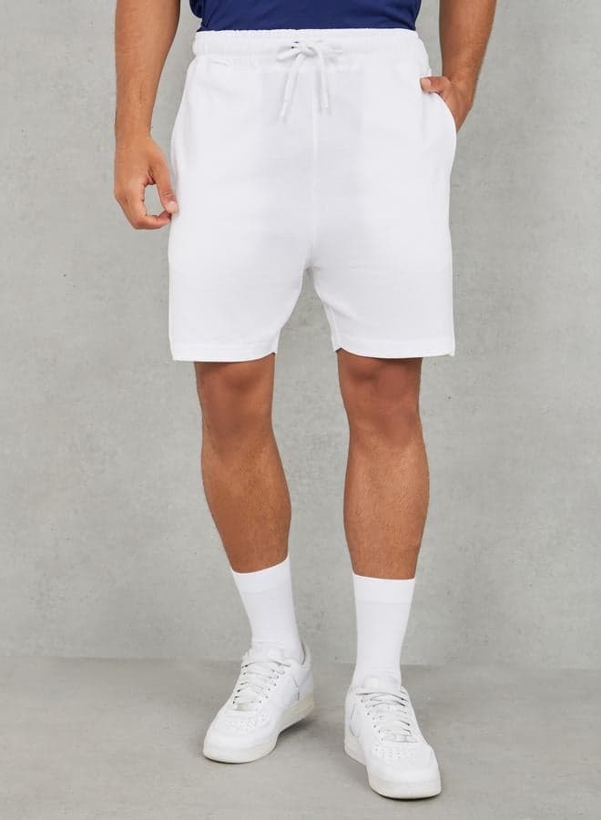 Men White Regular Fit Waffle Knit Shorts