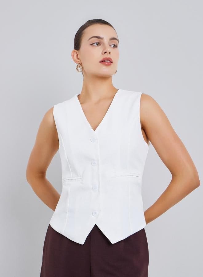 Women Off-White Sleeveless Waistcoat