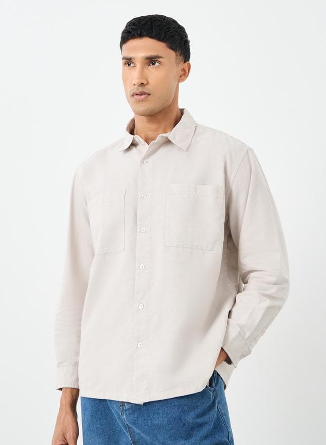 Styli Beige Relaxed Fit Shirt with Double Pocket