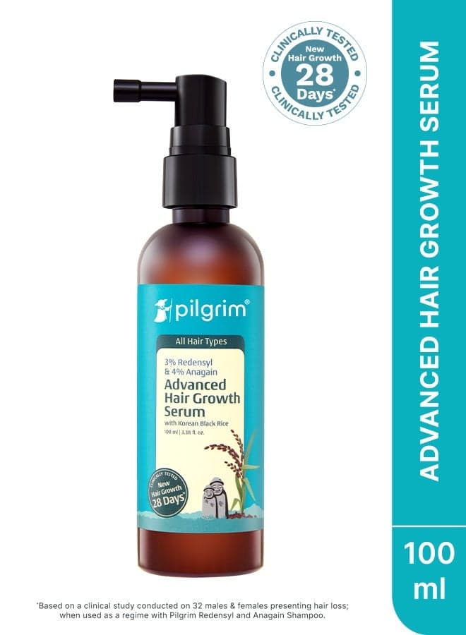 Pilgrim Redensyl 3% + Anagain 4% Advanced Hair Growth Serum (100ml) with Korean Black Rice, Controls Hair Fall, Stimulates Hair Growth, Increase Hair Density | HairGrowth Serum for Men & Women