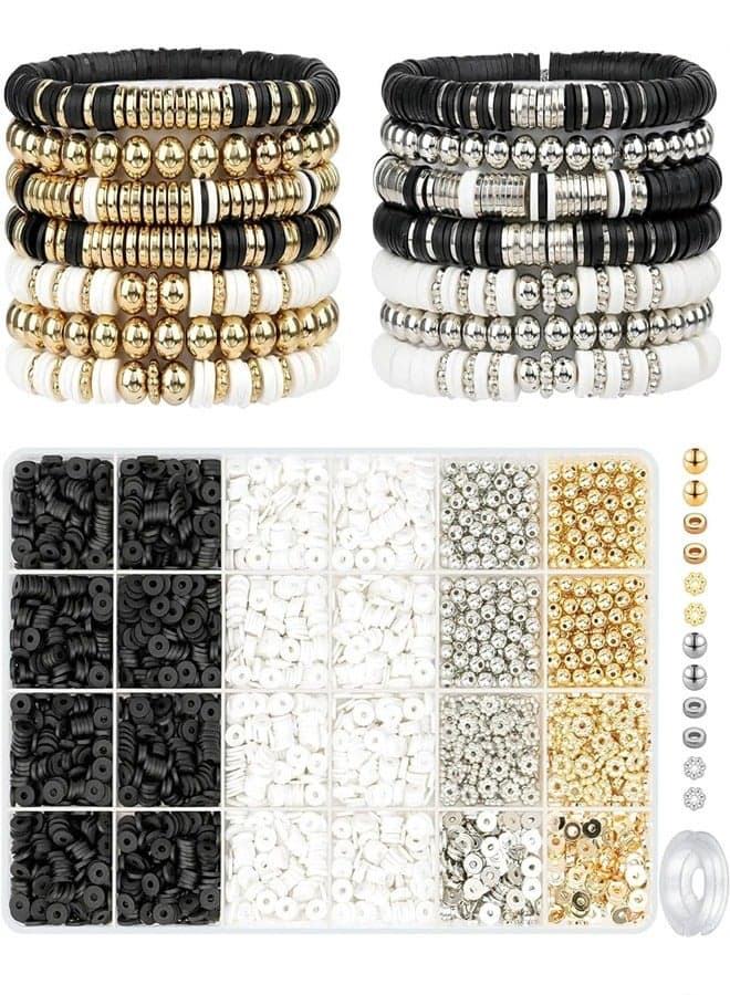 3000 Pcs Clay Beads for Bracelets, Bracelat Making Kit Golden Beads for Jewelry Making Charms Bracelet Kit Flat Round Polymer Clay Bead for Bracelet Necklace Earring DIY Craft Supplies