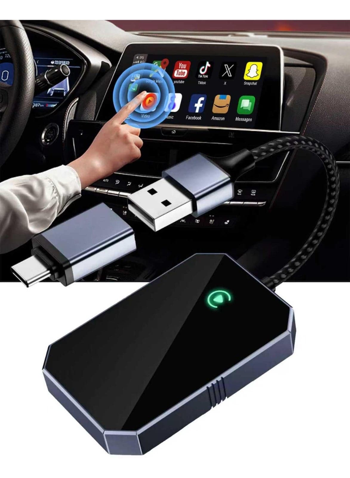 2-in-1 Wireless for iPhone & Android Auto CarPlay & Android Auto Adapter, Plug & Play CarPlay Dongle Converts Wired to Wireless, Fast Auto-Connect, No Delay, Compact Design for iPhone & Android
