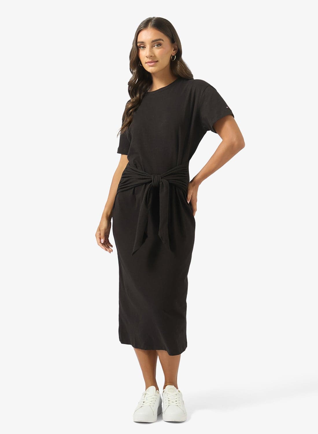 Textured Knot Relaxed Midi T-Shirt Dress