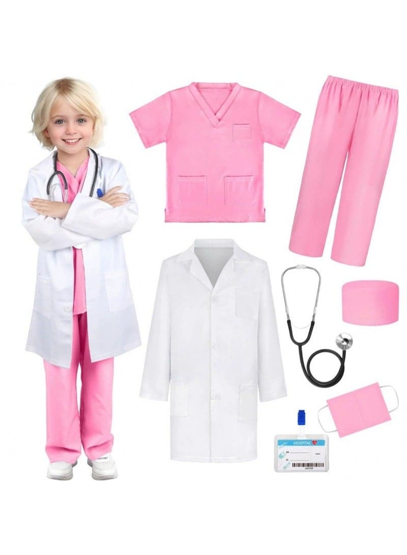 Doctor Playsets, Doctor Costume Kit with Rich Accessories, Doctor-themed Pretend Play Playset, Nurse Uniform Playset with Stethoscope and Other Tools, Suitable for Cosplay, Themed Parties and Family Game