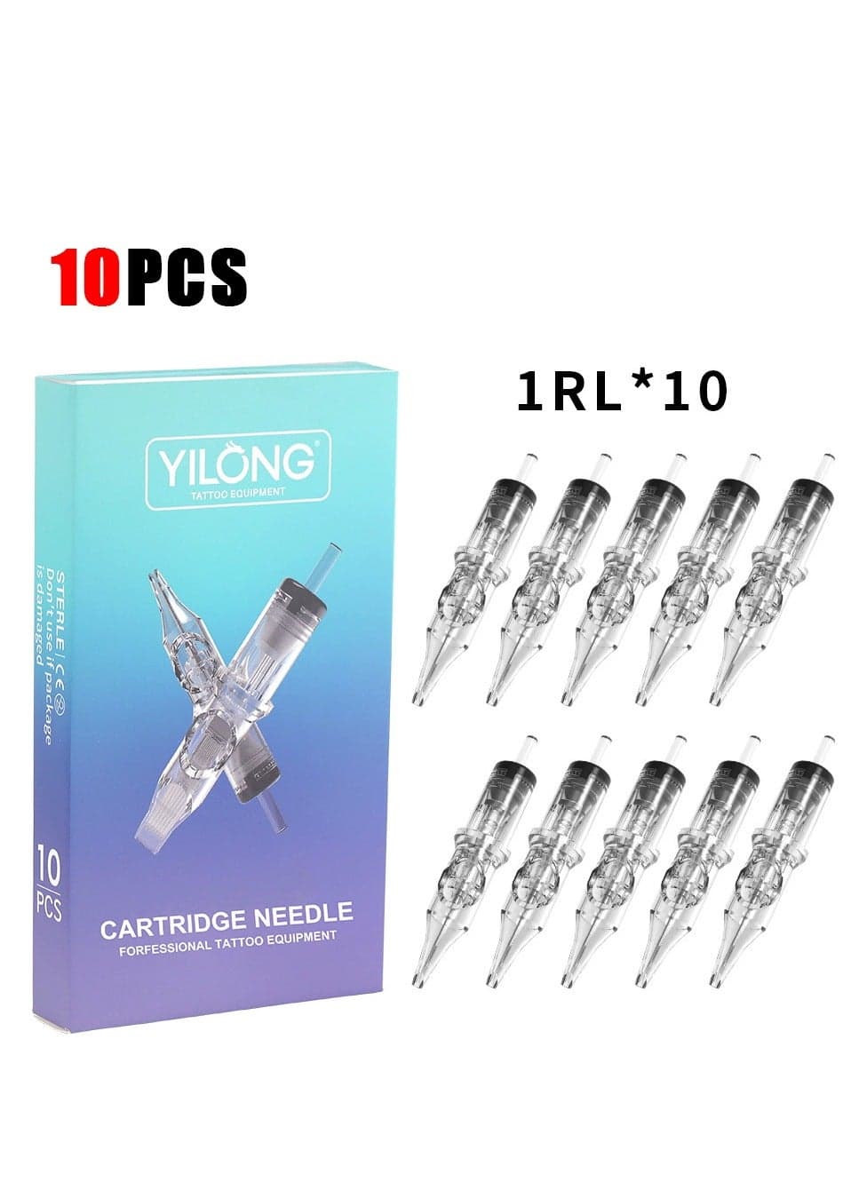 tattoo needle cartridge set - 10 pieces, disposable thin film tattoo needles, suitable for tattoo guns