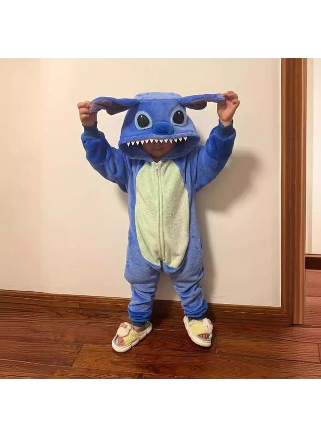 Blue Stitch Onesie Animal Pajamas Hoodie Cosplay Cartoon Costumes for Kids Unisex Party Wear and Sleepwear, Homewear and Outdoor Wearing, Mixed for Couples, Birthday Gift, 140cm Size