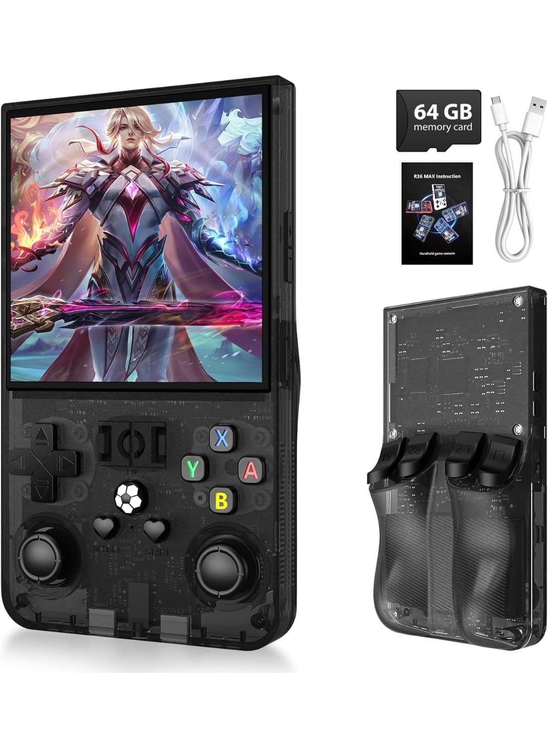R36MAX Retro Handheld Game Console, 4.0-Inch IPS Screen, Linux System with 64GB Memory Card, 18,000+ Classic Games, 4000mAh Battery, Portable Gaming Device for Adults – Black