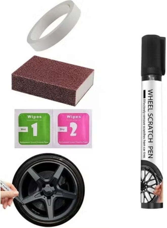 Alloy Wheel Repair Paint Pen, Black Scratch & Curb Rash Remover for Car Rims | Waterproof, Fast-Drying Touch-Up Pen for Metal Alloy Rims | DIY Car Rim Scratch Repair Kit
