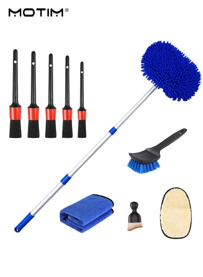 10 IN 1 Car Cleaning Kit, Car Cleaning Detailing Kit, 100 CM Long Handle Chenille Microfiber Mop, Auto Wash Glove, Towel, Tyre Brush, Detail Brush, Kit for Car Bike Home Multi Purpose Cleaning