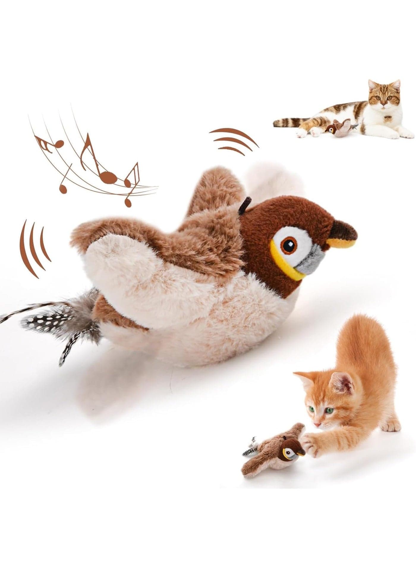 Interactive Simulated Chirping Flying Bird Cat Toys, Flapping Bird Toy with 3 Movement Modes, Cat Toy for Indoor Cats Kitten Play Chase Exercise
