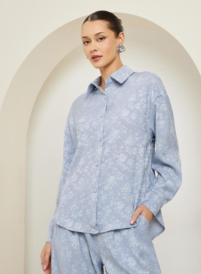Women Oversized Jacquard Buttoned Shirt