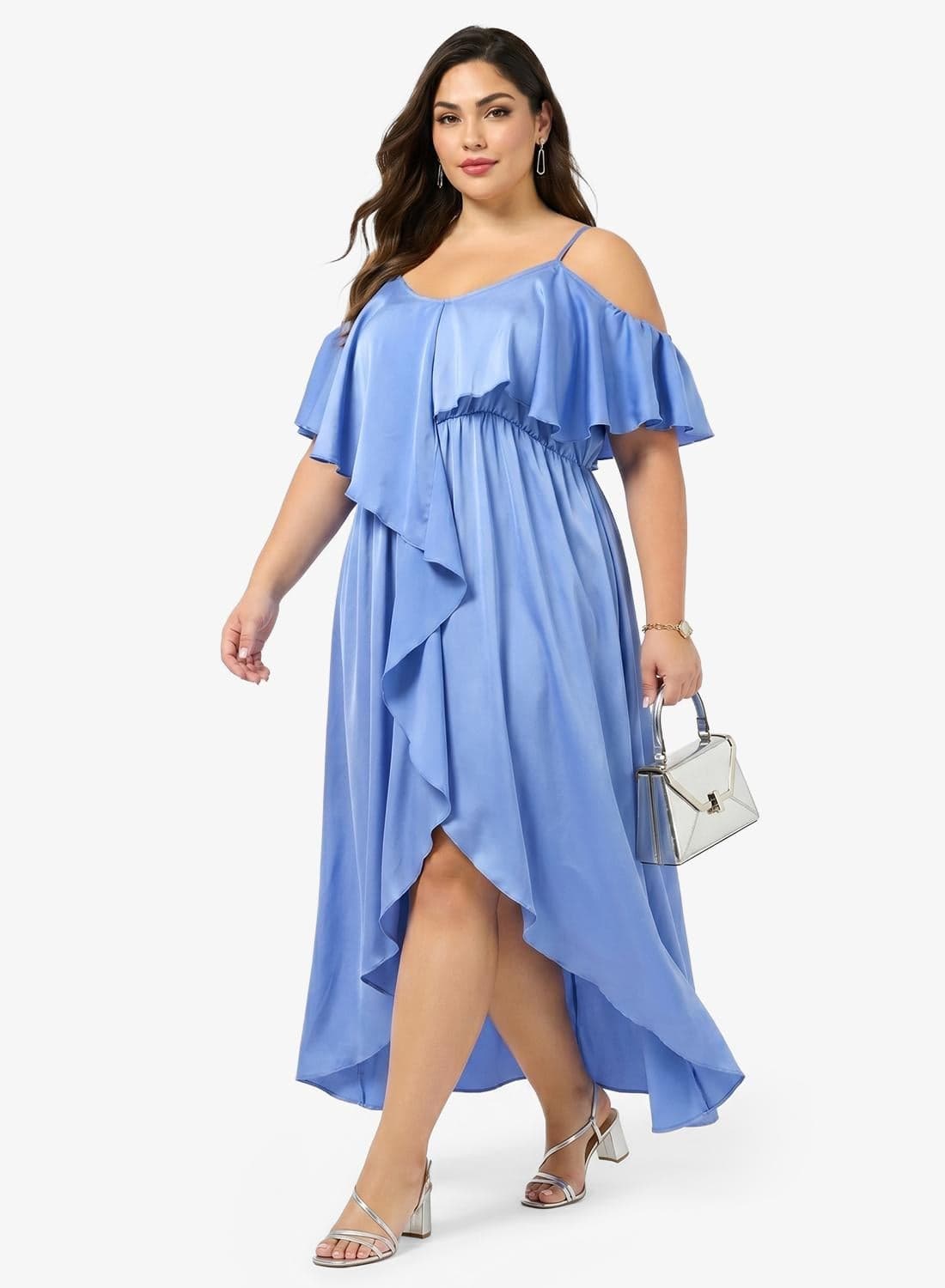 Cold Shoulder Ruffle Detail A Line Dress