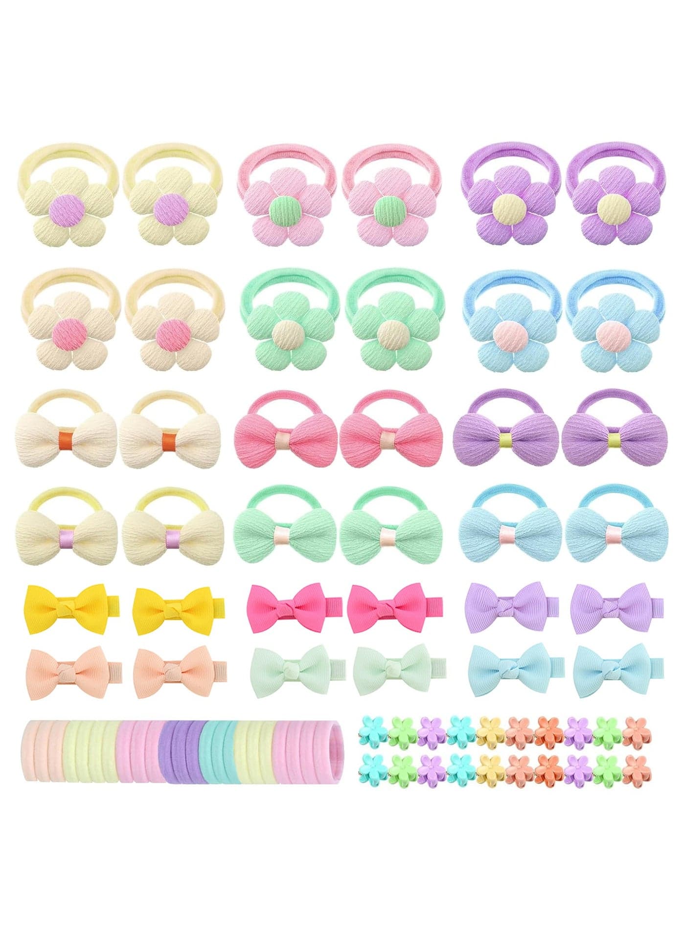 156Pcs Toddler Hair Accessories – Baby Hair Tie Elastic Scrunchies, Seamless Ponytail Holders, Bowknot Hair Clips, Cute Flower Mini Hair Clips for Little Girls