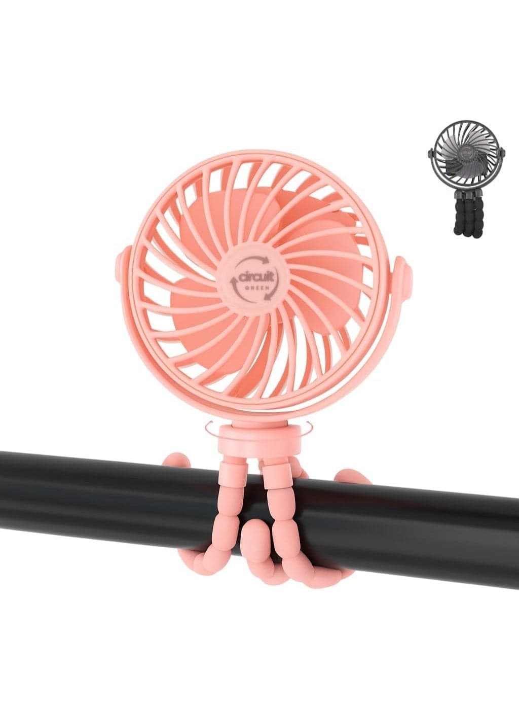 360° Rotating Portable Mini Fan. 3-Speed Rechargeable Stroller Fan with Flexible Tripod, Handheld Personal Cooling for Car Seat, Crib, Treadmill, and Travel (Pink)