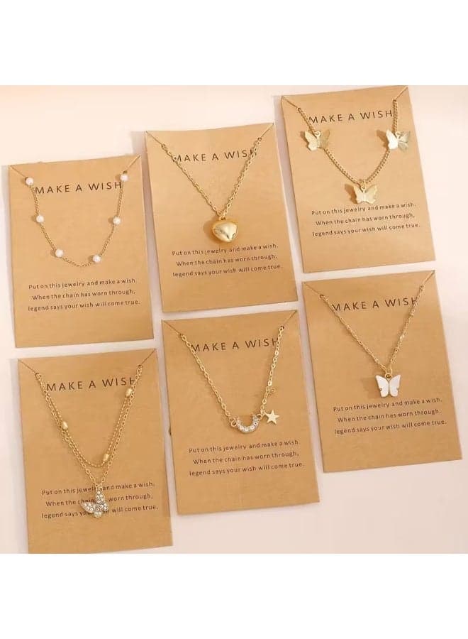 6pcs Elegant Middle Eastern Necklace Set – Heart, Butterfly, Moon, Star, Tassel & Rhinestone Designs, Fashion Jewelry Gift Set for Women, Perfect for Ramadan, Parties & Daily Wear