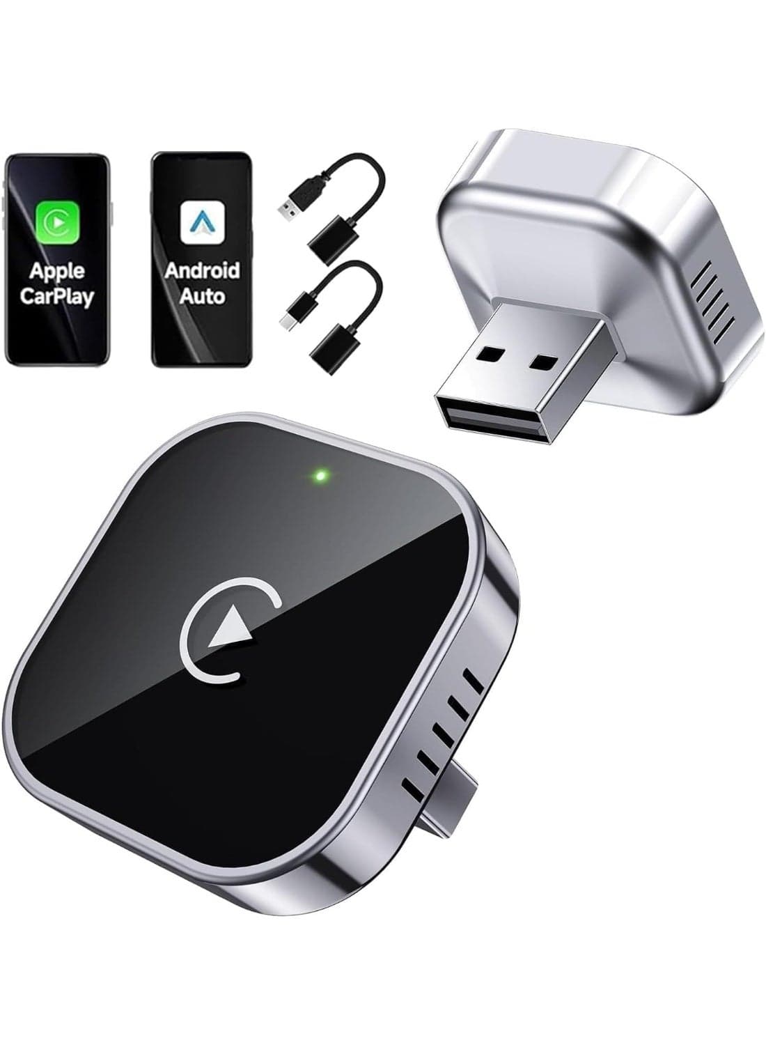 Wireless Carplay & Android Auto Adapter, Metal Design Mini & Stable 2-in-1 Dongle, Convert Vehicle's Wired CarPlay/AA to Wireless, for iOS 10+/Android 11+ & Cars from 2016 (Gray)