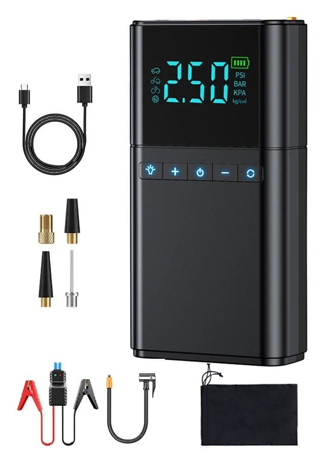 Car Jump Starter Air Pump 4 in 1 Portable Air Compressor Battery Booster With Power Bank LED Light EVA Bag For 12V Cars