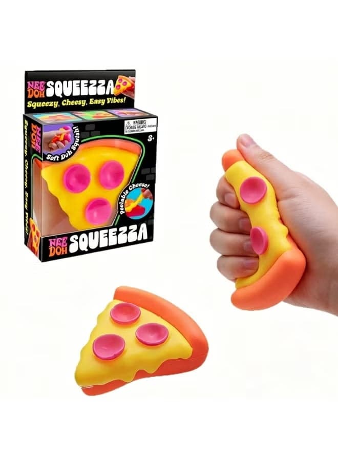 NeeDoh Pizza Squeezer Toy - A soft, cheese sausage pizza-shaped stress-relieving toy for children and adults, helping to alleviate anxiety. Suitable for children aged 3 and up.