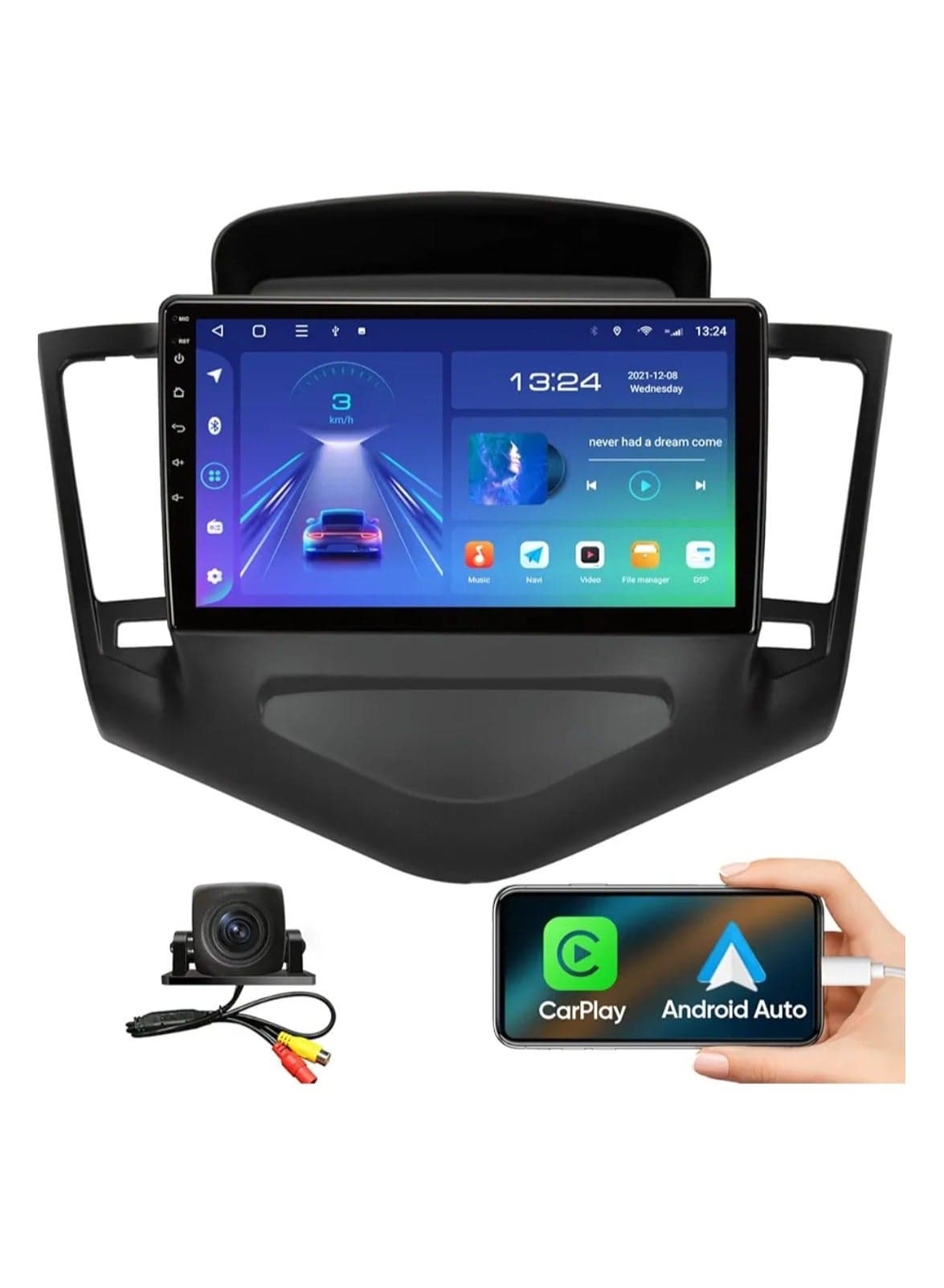Android Car Stereo For Chevrolet Cruze 2009-2015 Support Apple Carplay Android Auto GPS Navigation 4GB RAM Fast Interface Quick Boot AHD Camera Included SIM Card Support Bluetooth USB YouTube DSP
