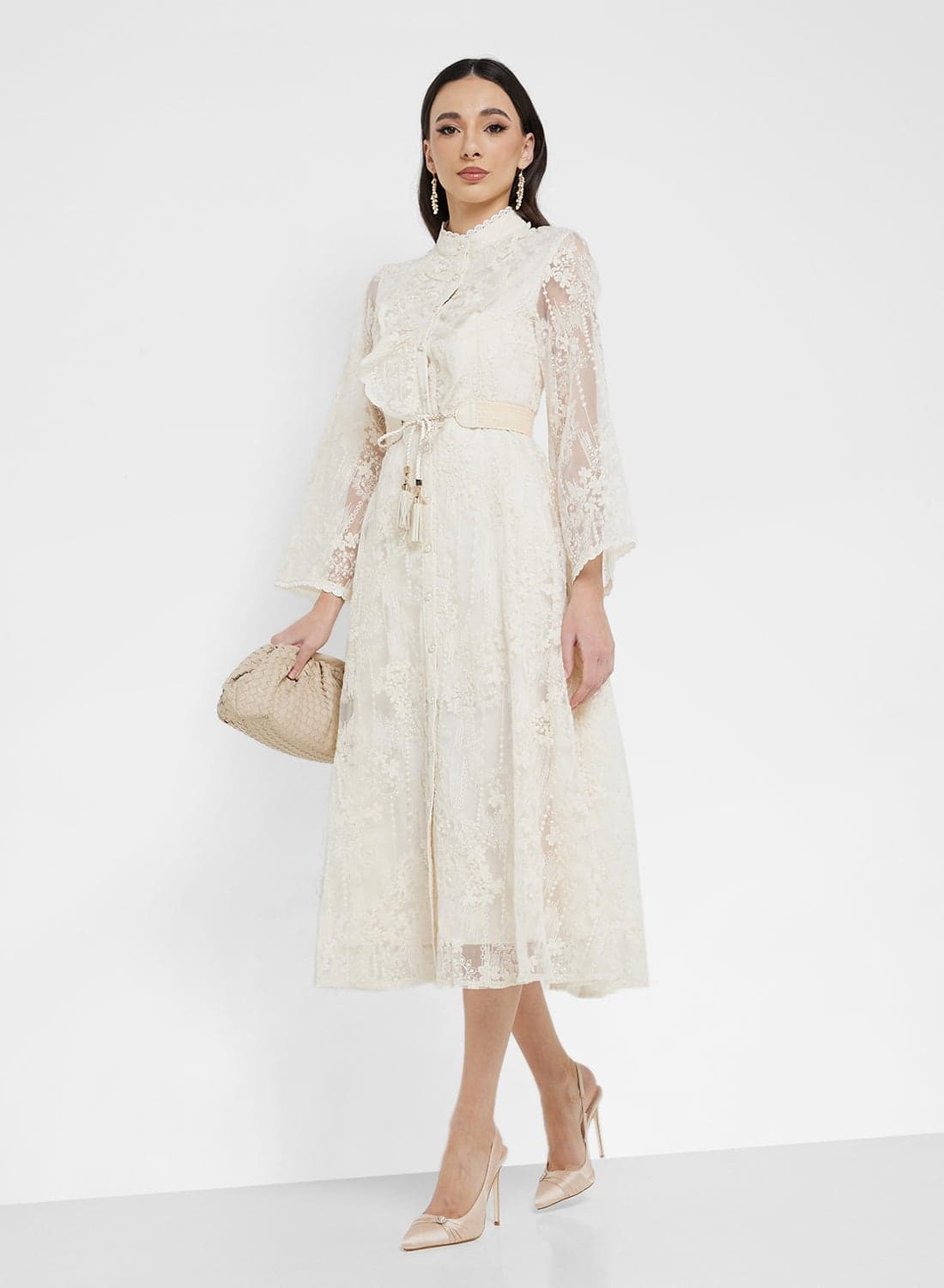 Lace Ruffle Midi Dress