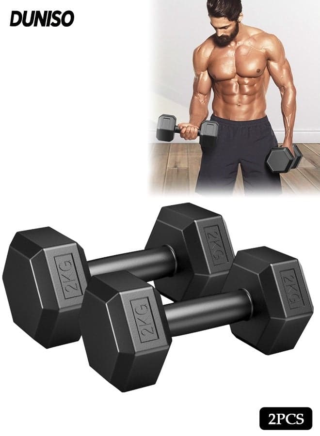 A Pair of Dumbbells,Fitness Dumbbells, Weightlifting Dumbbells, Portable and Practical,Sturdy and Durable,Used for Exercise, Muscle Building, Arm Slimming,2KG Each,Black