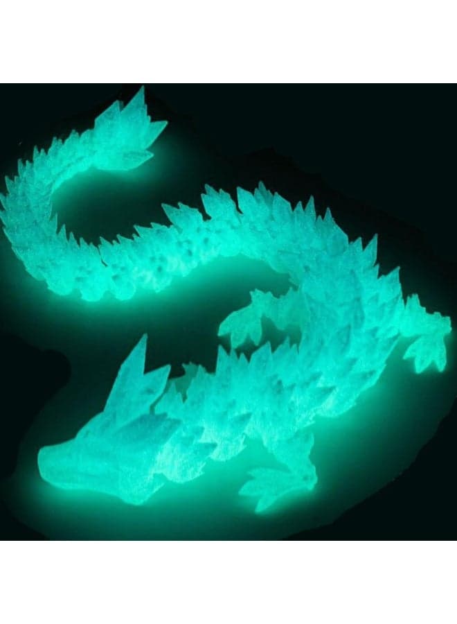 Glow In The Dark 3D Printed Articulated Crystal Dragon, Movable Joint Stress Relief Fidget Toy, Luminous Crystal Dragon Figurine for Office Desk & Home Decor, Premium Executive Table Ornament Gift for Adults