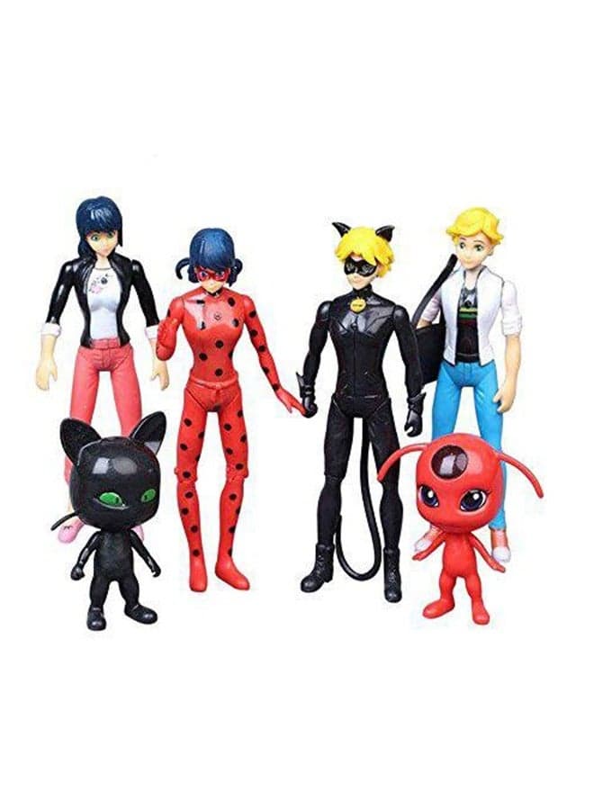 6-Piece Miraculous Ladybug Collectible Action Figure Model Toy For Kids, Miraculous Ladybird and Black Cat Time to Transform Marinette Doll