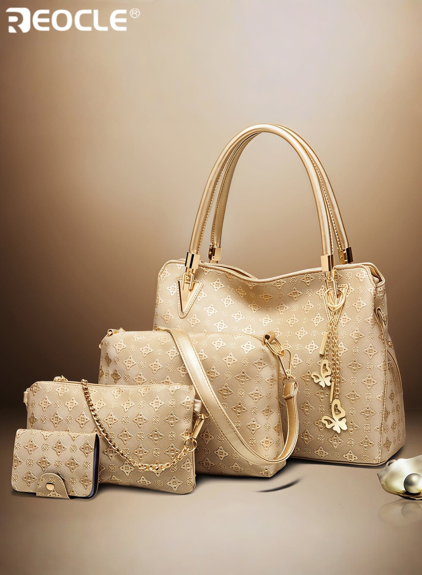 Women's 4 Pcs Handbags Tote Bags Shoulder Bag Set PU Leather Top-Handle Bag Large Shoulder Bag Crossbody Clutch Purse
