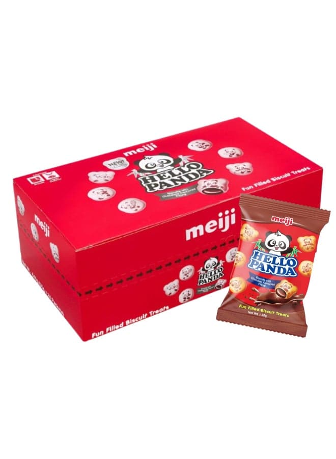 Hello Panda Chocolate Filled Biscuits Fun Crunchy Snack with Creamy Chocolate Filling 32g Pack of 24