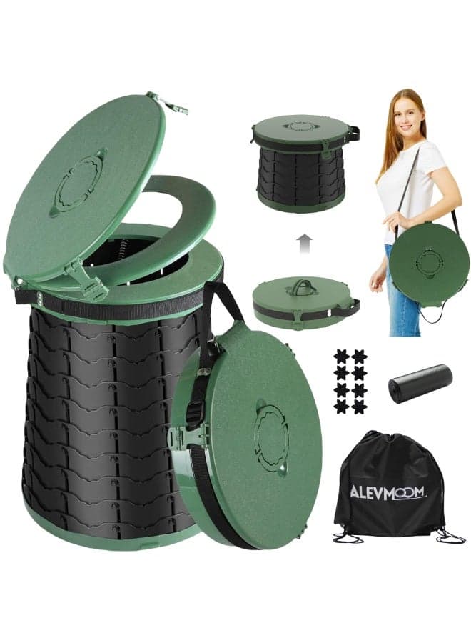Portable Toilet for Camping Retractable Travel Toilet Portable Potty for Adults and Kids Foldable Collapsible Camping Toilet Height Adjustable for Car,Camping,Hiking,Fishing,Boat,Long Trips(army green